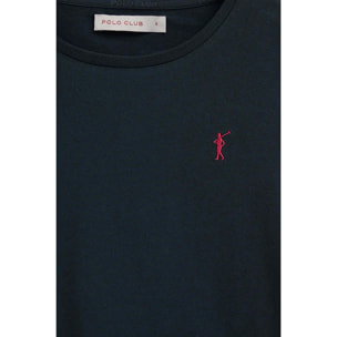 Camiseta azul marino de manga larga y cuello redondo con bordado Rigby Go