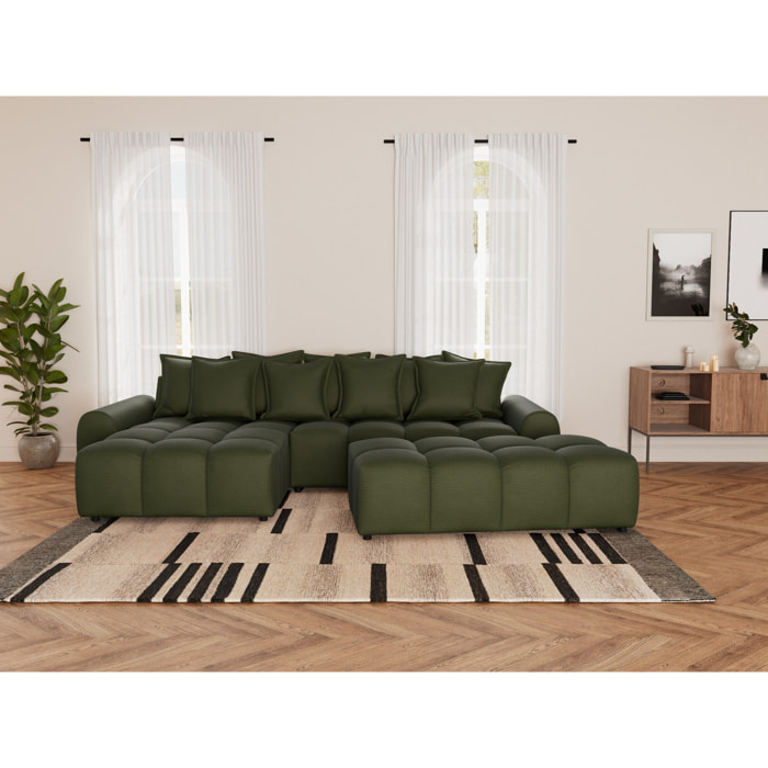 Adelaide - canapé d'angle réversible 4 places avec pouf d'appoint en tissu texturé - Vert