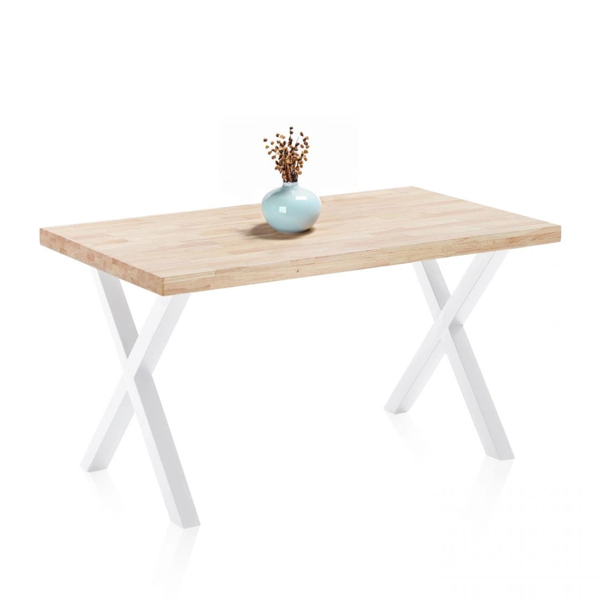 Mesa de comedor fija con patas metálicas en blanco y roble salvaje 140x80cm X-Loft Roble salvaje - Blanco