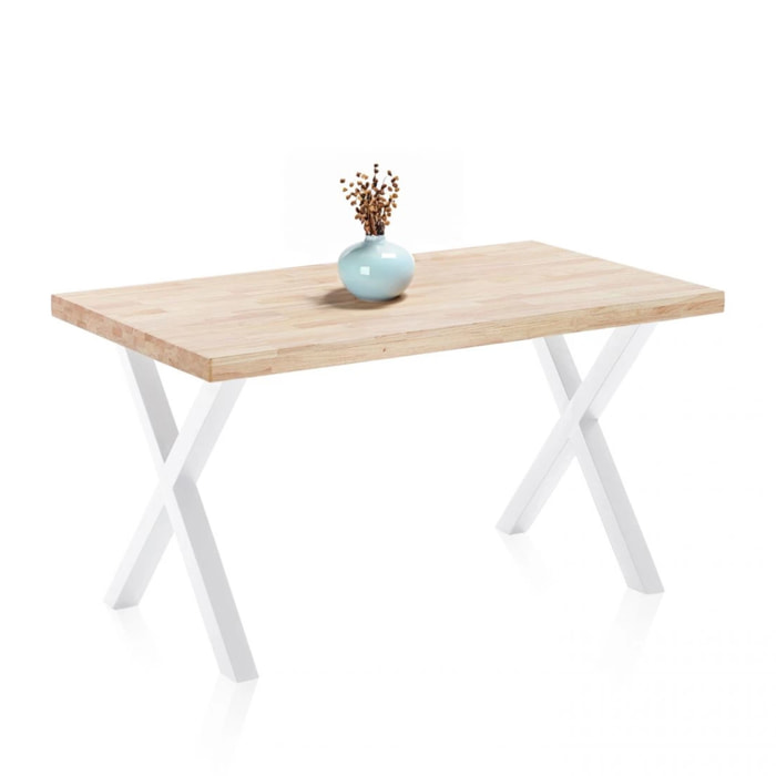 Mesa de comedor fija con patas metálicas en blanco y roble salvaje 140x80cm X-Loft Roble salvaje - Blanco