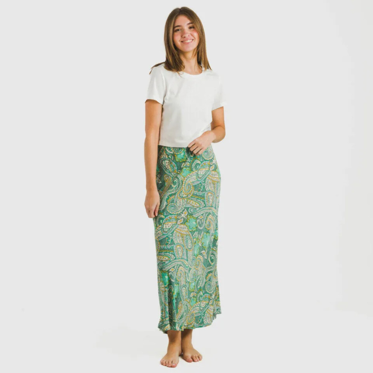 Falda midi viscosa bambula Patme Verde