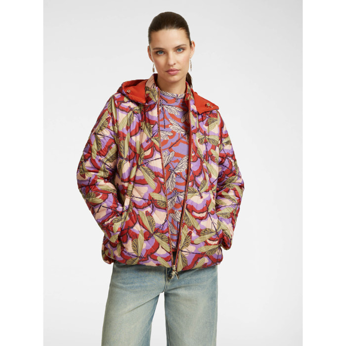 Elena Mirò - Plumífero estampado con capucha - Naranja