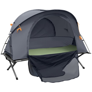 Cama de Camping con Tienda 3 en 1 Tienda de Campaña Elevada con Tienda Cama Colchón Hinchable y Bolsa de Transporte para Senderismo 200x86x147 cm Gris