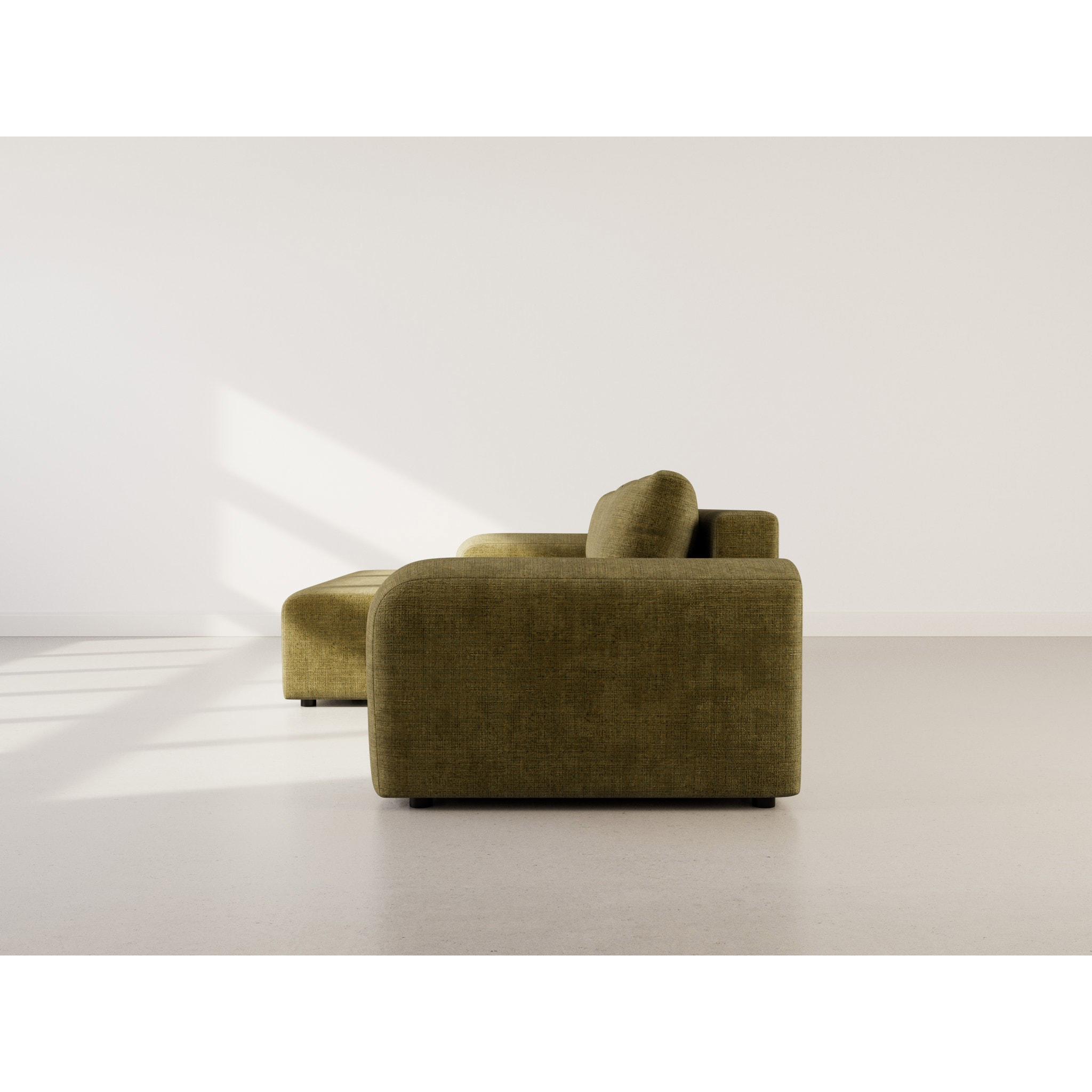 Rebecca - canapé d'angle gauche 4 places convertible avec coffre en velours texturé - Vert Olive