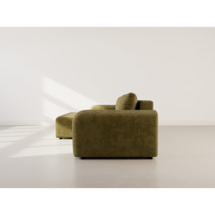 Rebecca - canapé d'angle gauche 4 places convertible avec coffre en velours texturé - Vert Olive