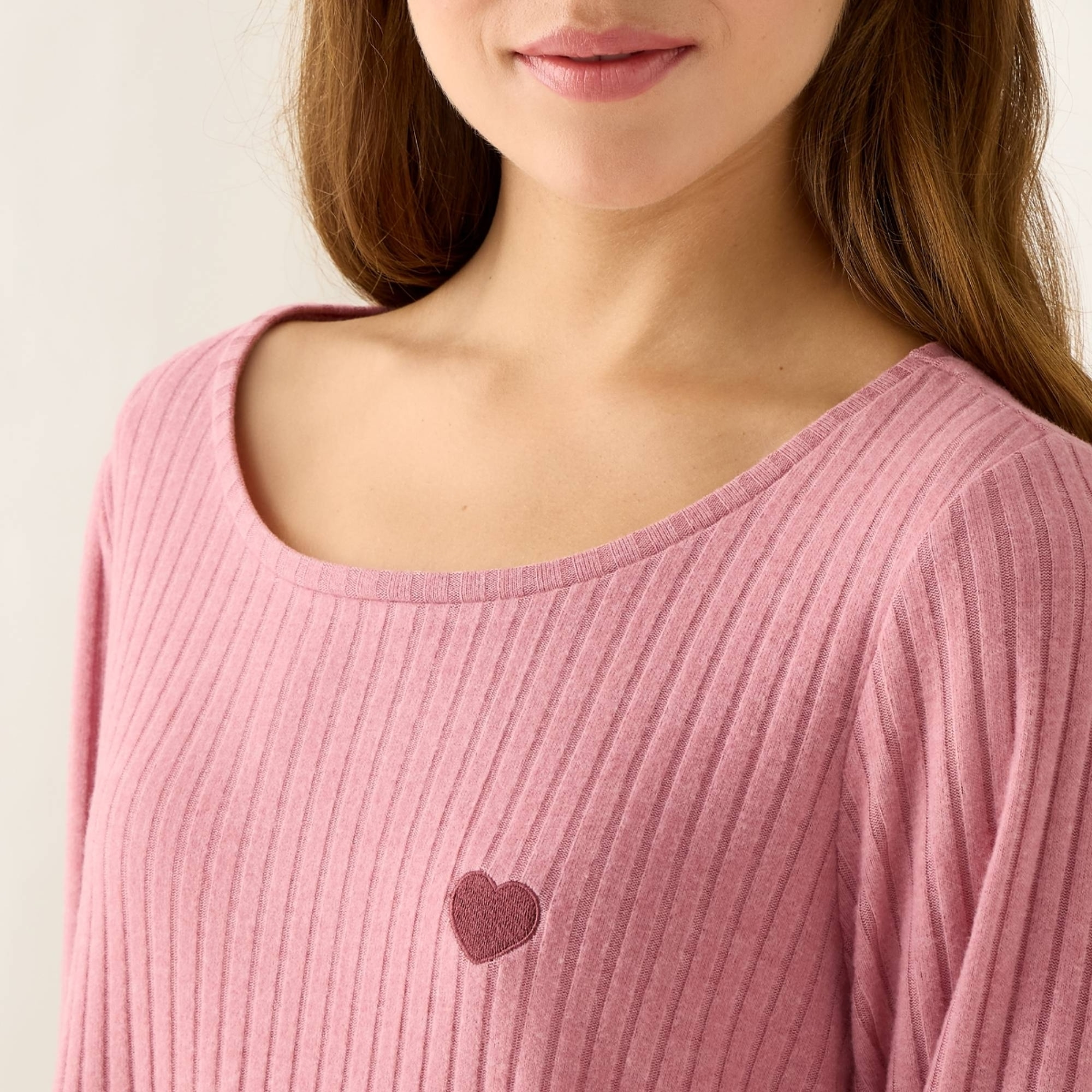 Camiseta de punto canalé Sisa color rosa Poliéster