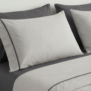 Completo Lenzuola in 100% Cotone con Piping Elegante, Set Letto Morbido e Traspirante con Lenzuolo Sopra, Sotto con Angoli Elasticizzati e Federa Coordinata