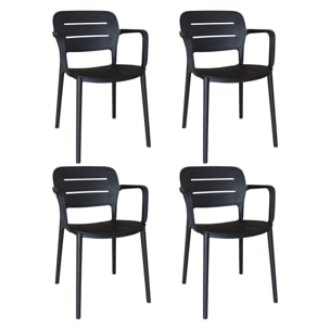 Lot de 4 fauteuils de table noir extérieur en polypropylène SUNSET