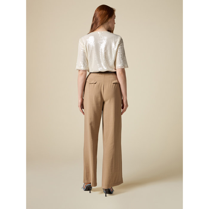 Oltre - Pantaloni wide leg - Beige