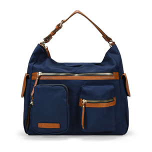 Bolso de hombro azul en nailon con bolsillos