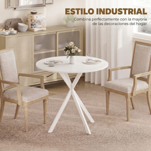 HOMCOM Mesa de Comedor Redonda, Mesa de Cocina Pequeña para 2 Personas, Estilo Moderno, Patas de Acero Cruzadas, para Comedor, Cocina, Salón, Ø80 cm, Blanco