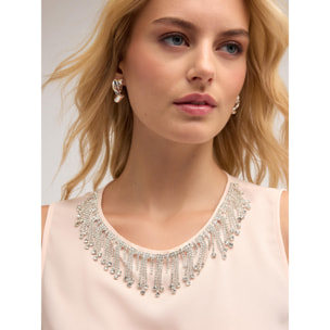 Motivi - Top fluido con flecos de piedras de cristal - Rosa cipria