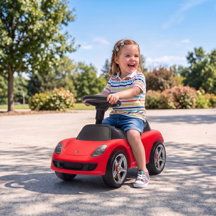 Correpasillos para Bebés de 18 a 36 Meses, Licencia de Porsche, Coche sin Pedales con 2 Faros, Bocina, Sonido de Arranque, para Interior y Exterior, 63x28,5x38 cm, Rojo