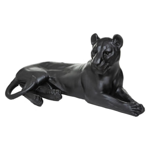 Statuette léopard coucher - résine - noir - H38 cm