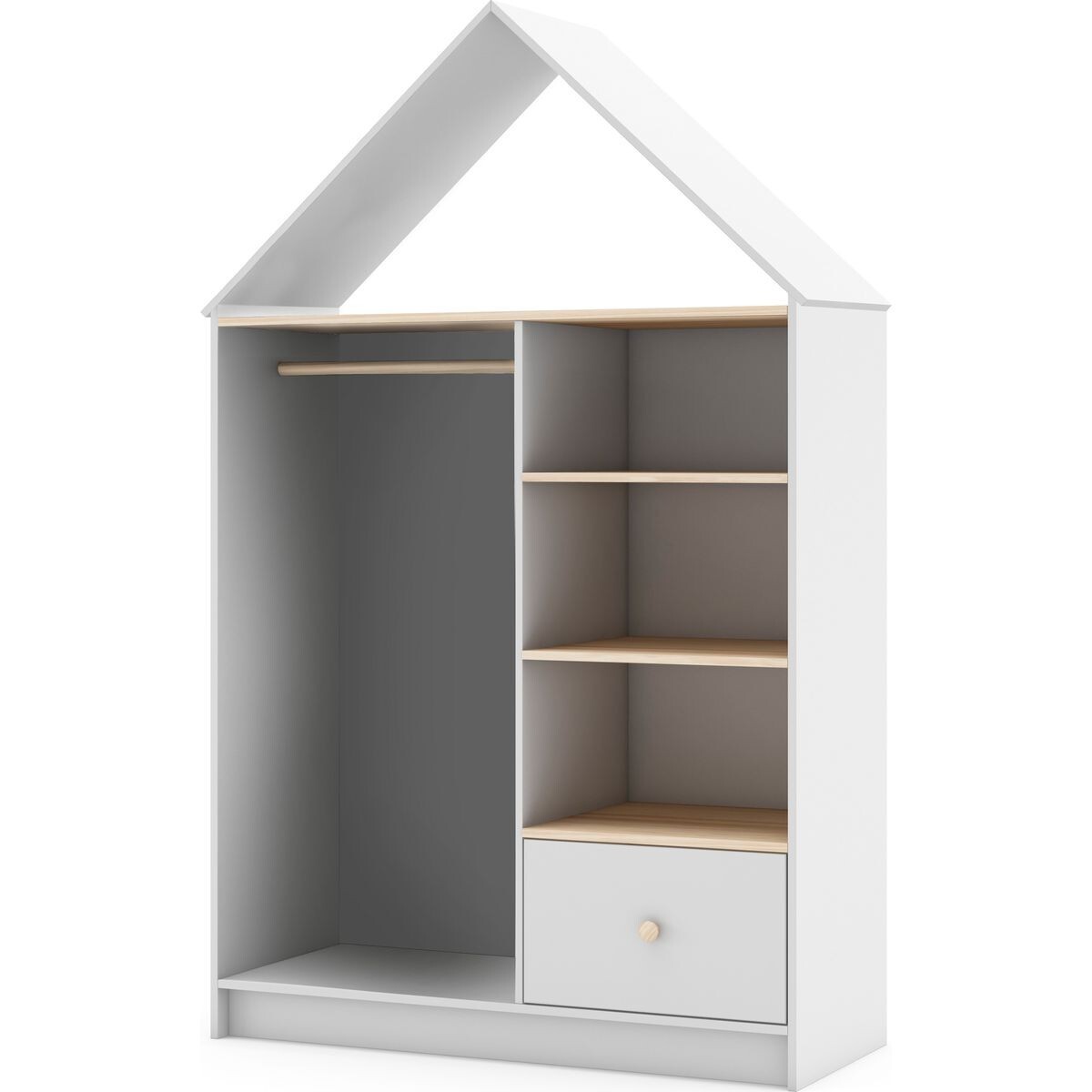 Penderie cabane enfant 1 tiroir en bois - LUCY