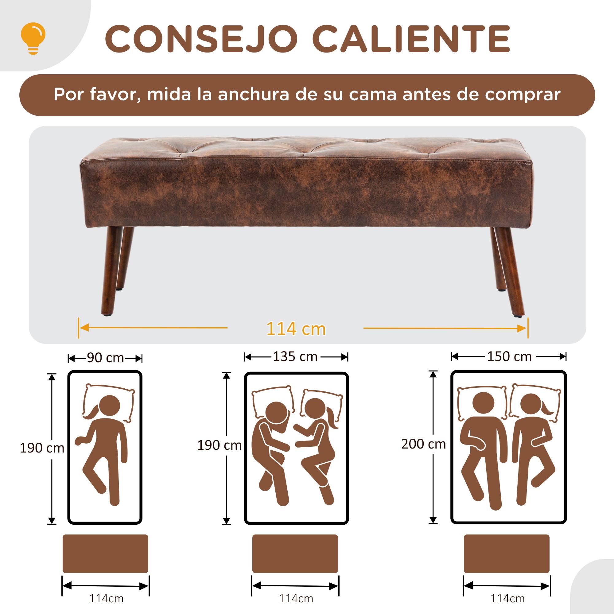 Taburete Pie de Cama Multifuncional Banco Pie de Cama Clásico Banqueta de Dormitorio con Pies de Madera y Asiento Acolchado Carga 120 kg para Entrada Pasillo 114x38x42 cm Marrón