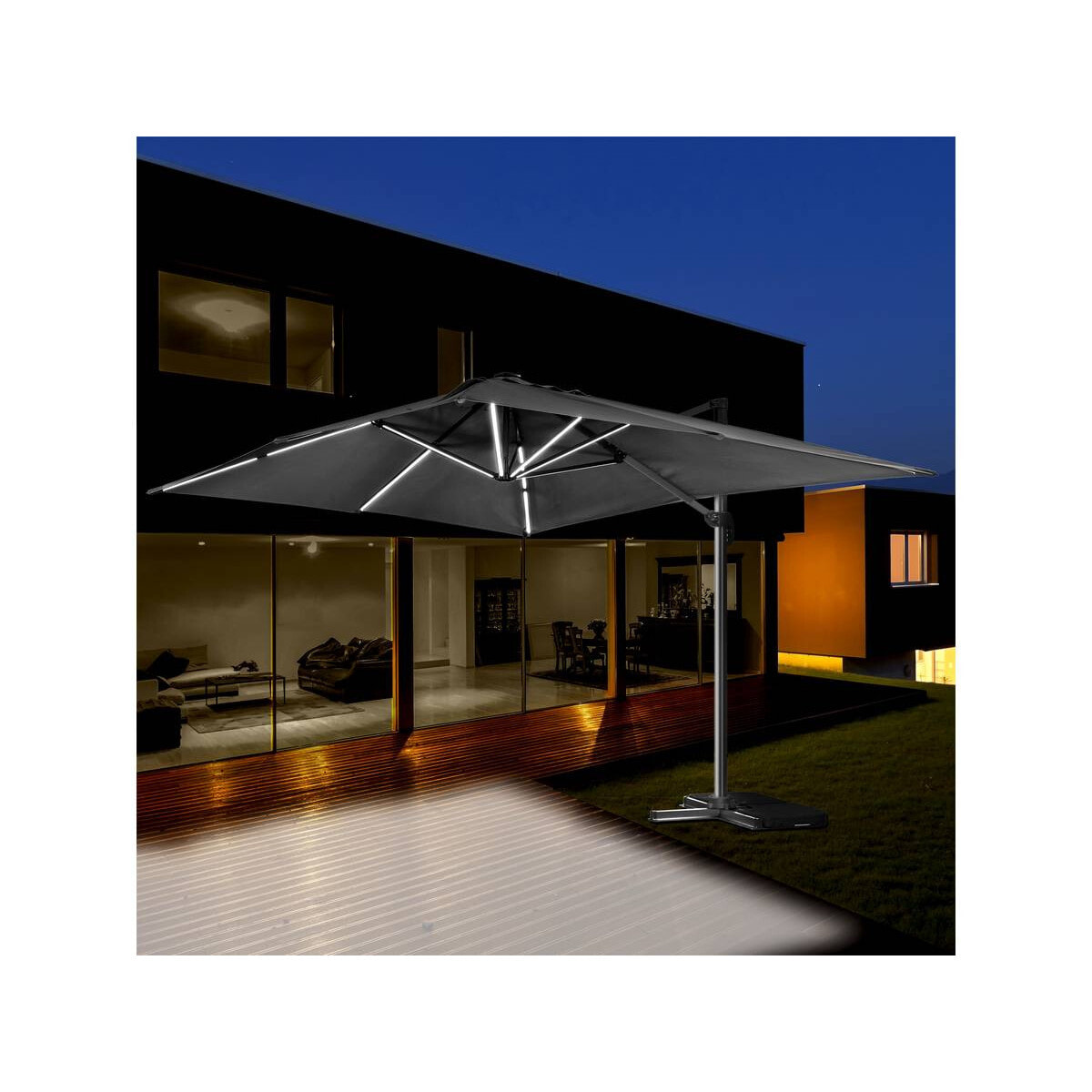 Parasol jardin déporté led alu "Sun 3 Luxe" 3 x 3 m - Noir
