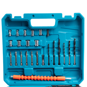 Trapano elettrico senza fili con doppia velocità, 35NM, valigetta di trasporto e 24 accessori. 2 batterie da 6500 mAh.