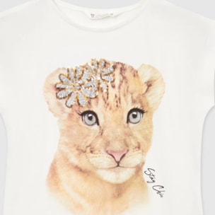 T-shirt stampa tigre con paillettes