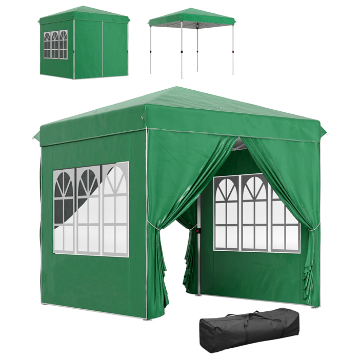 Carpa Plegable Pop-up Gazebo 2,5x2,5 m Cenador Plegable con 4 Paredes Laterales Anti-UV Altura Ajustable y Bolsa de Transporte para Camping Fiestas