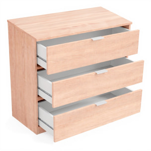 Cassettiera 3 Cassetti Comodino Senza Piedi Comò Mobile Camera da Letto Salvaspazio Design Minimal Moderno 77 x 38 x 80 Cm Rovere Canadese