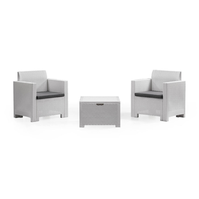 Set salotto da esterno Neptune, Set da giardino con cuscini, Salottino indoor e outdoor effetto rattan, 100% Made in Italy, Bianco