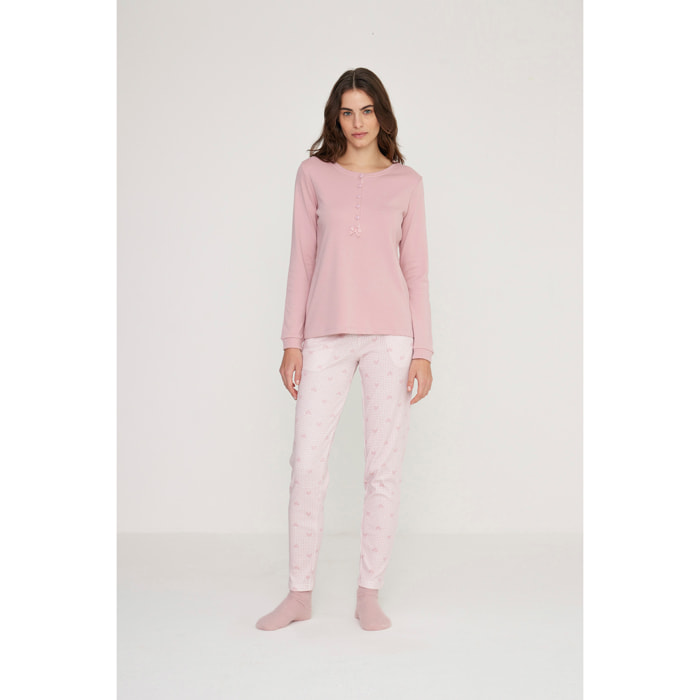 Pigiama donna heart in caldo cotone con collo cinque bottoni Noidinotte