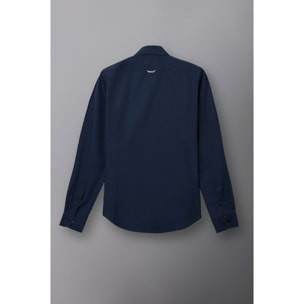 Camicia Uomo 1 Bottone Francese Slim Popeline Stretch Unito Blu