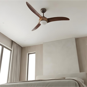 Forlight Helix Ventilador de Techo Silencioso con Luz LED. 5 Velocidades, Programable. Giro Inverso. Acero Marrón Madera