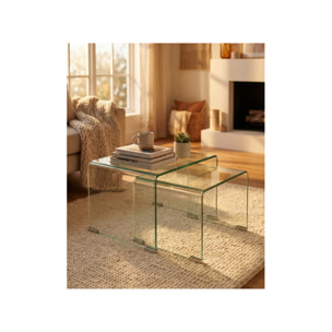 Ensemble 2 tables basses gigognes en verre trempé - BENT