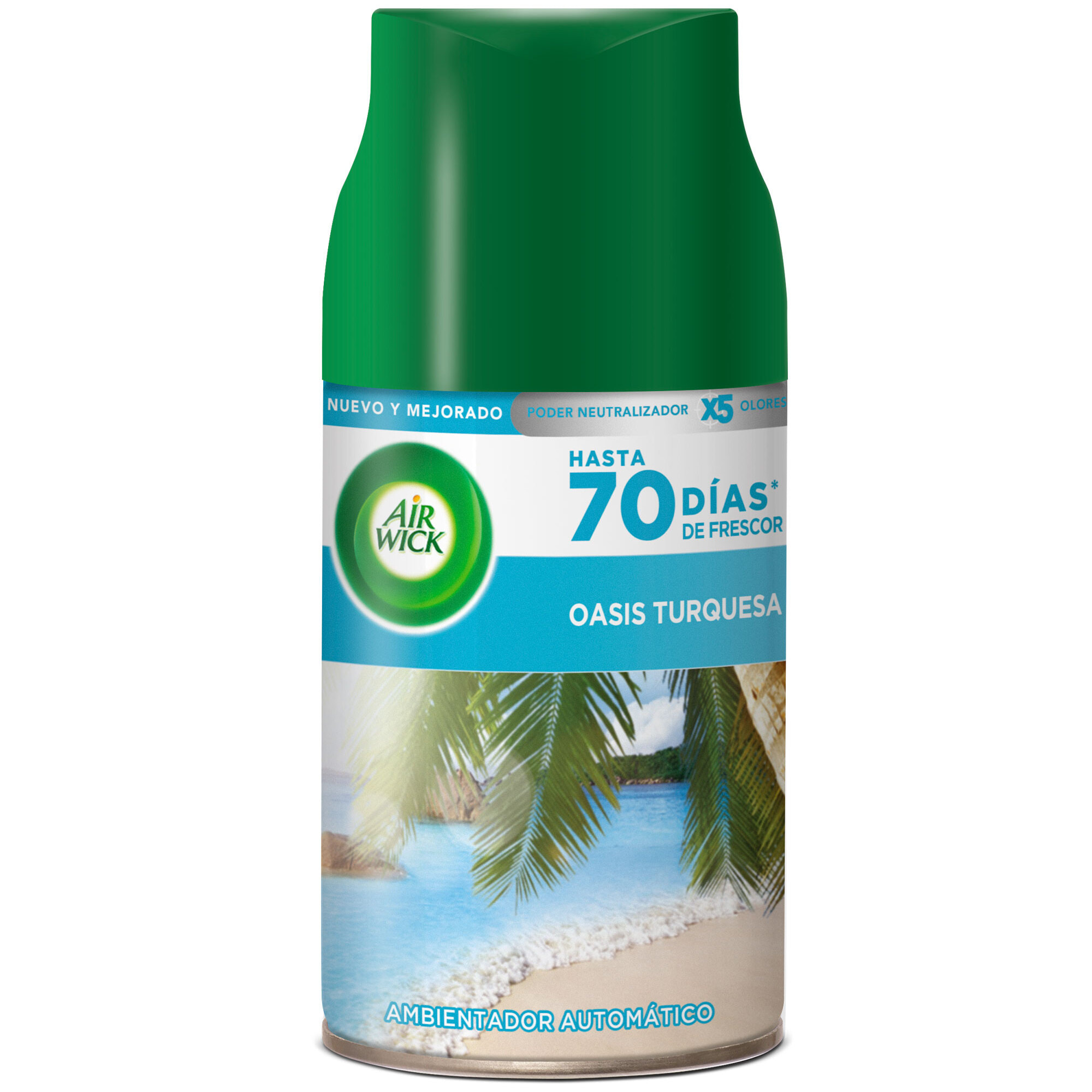 Air Wick Freshmatic Edición Limitada Viaja desde casa - Ambientador spray automático, esencia para casa con aroma a Entre dos aguas (Oasis Turquesa) - Recambio