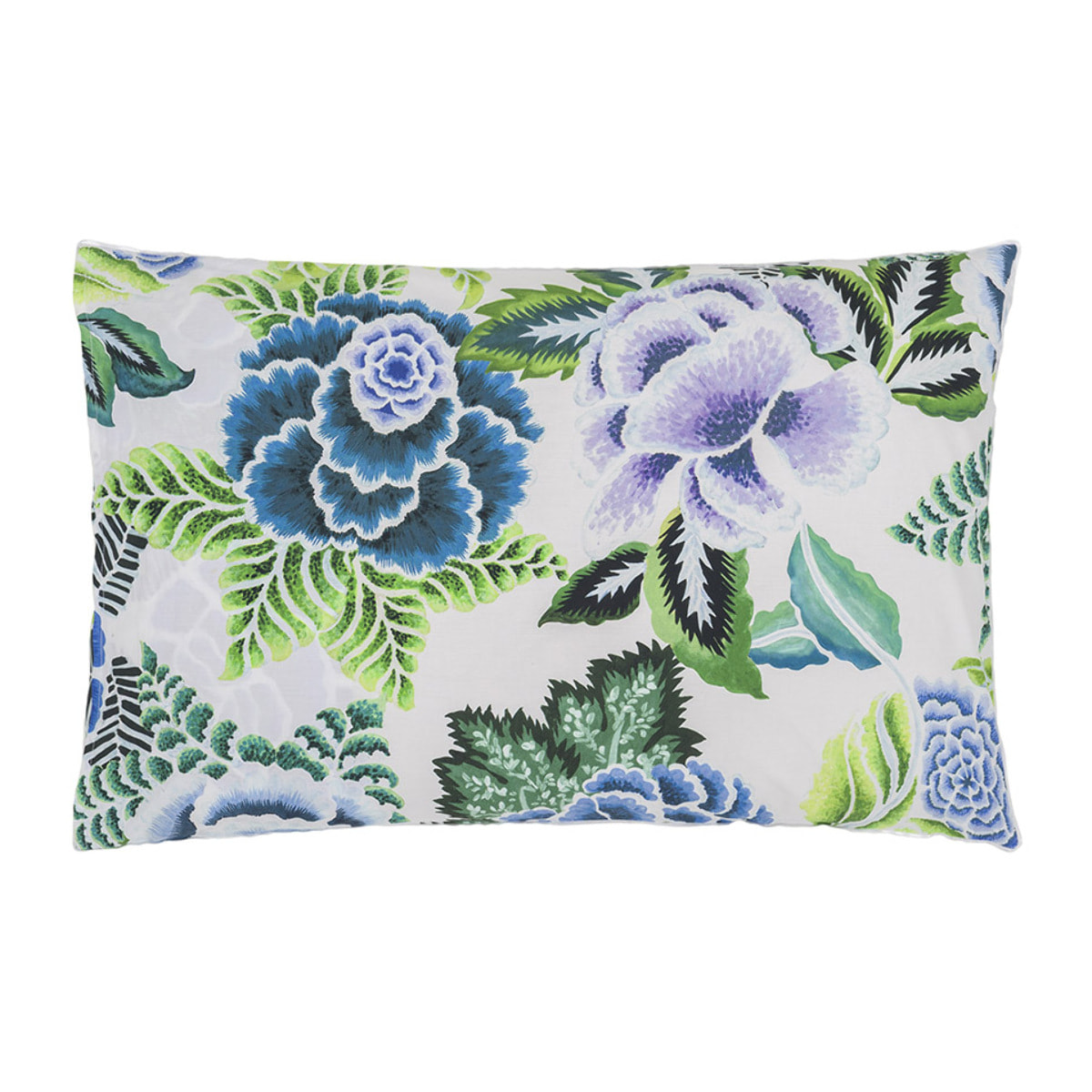 Taie d'oreiller imprimée en percale de coton, ROSE DE DAMAS, Bleu indigo