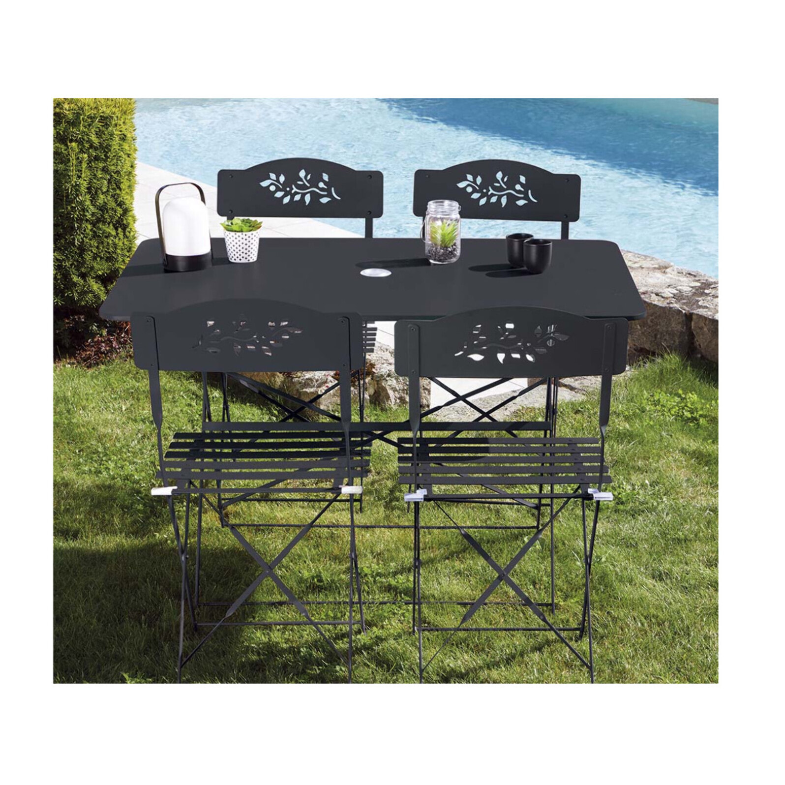 VENONE - Ensemble table et chaises de jardin - 4 places - Gris Anthracite