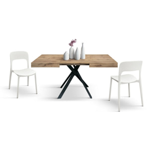 Tavolo FORTE DEI MARMI in legno, finitura rovere rustico e gambe incrociate in metallo antracite, allungabile 95x90 cm - 145 x 90 cm