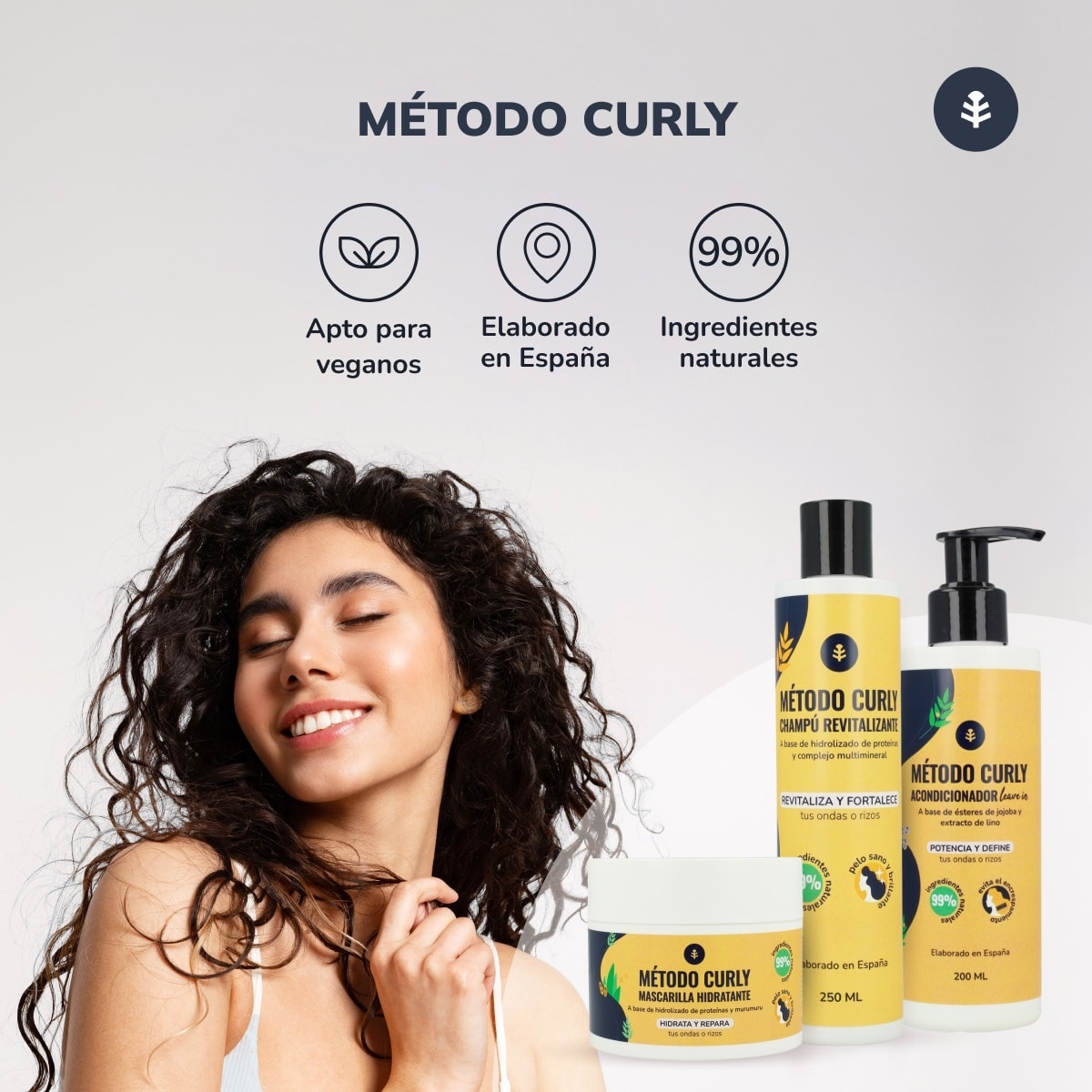 PLANETA HUERTO | Pack Método Curly – Champú, Mascarilla y Acondicionador con Fórmula Natural para Ondas y Rizos Definidos