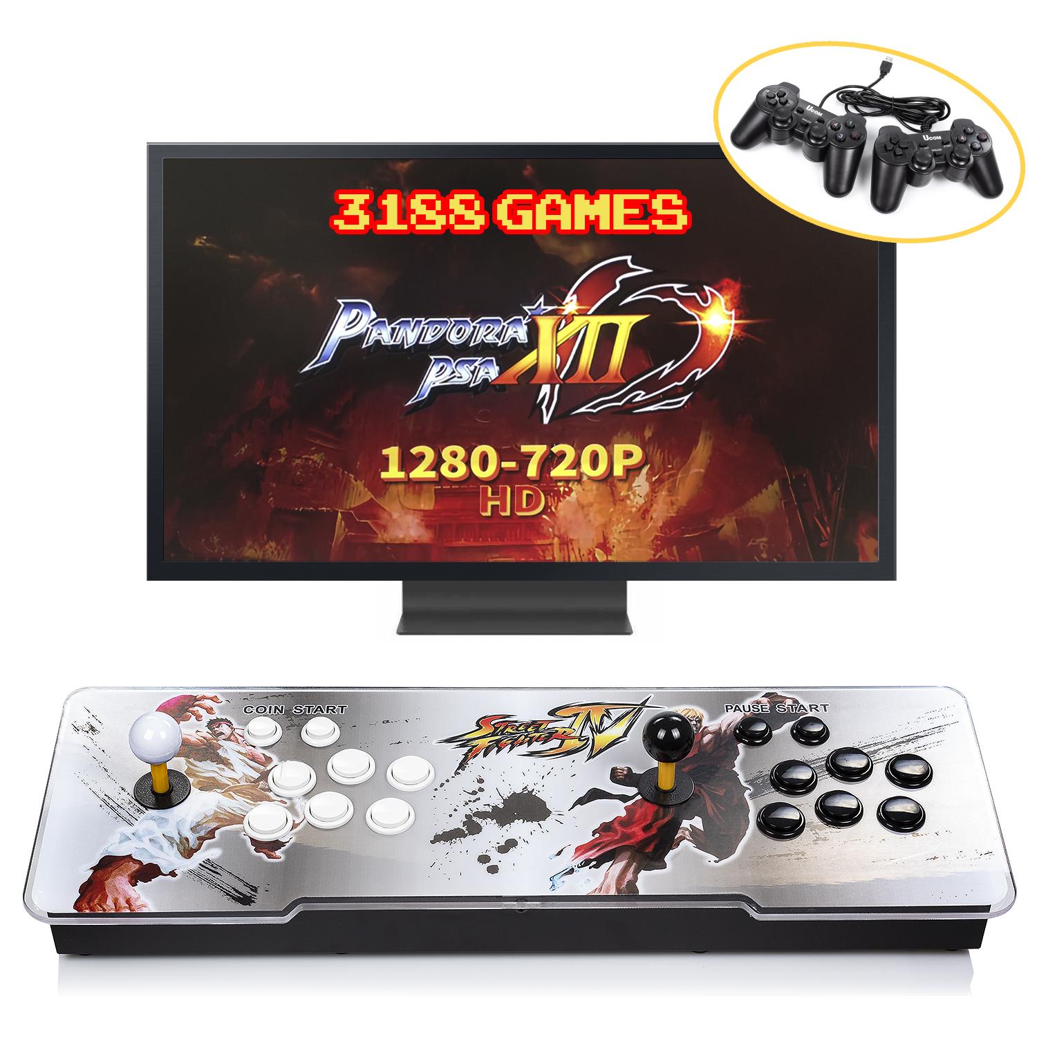 Pandoras Box 12. Consola arcade clásica, tipo máquina recreativa, con 3188 juegos clásicos instalados. Conexiones HDMI y VGA y salida USB. Incluye 2 mandos analógicos con conexión USB.