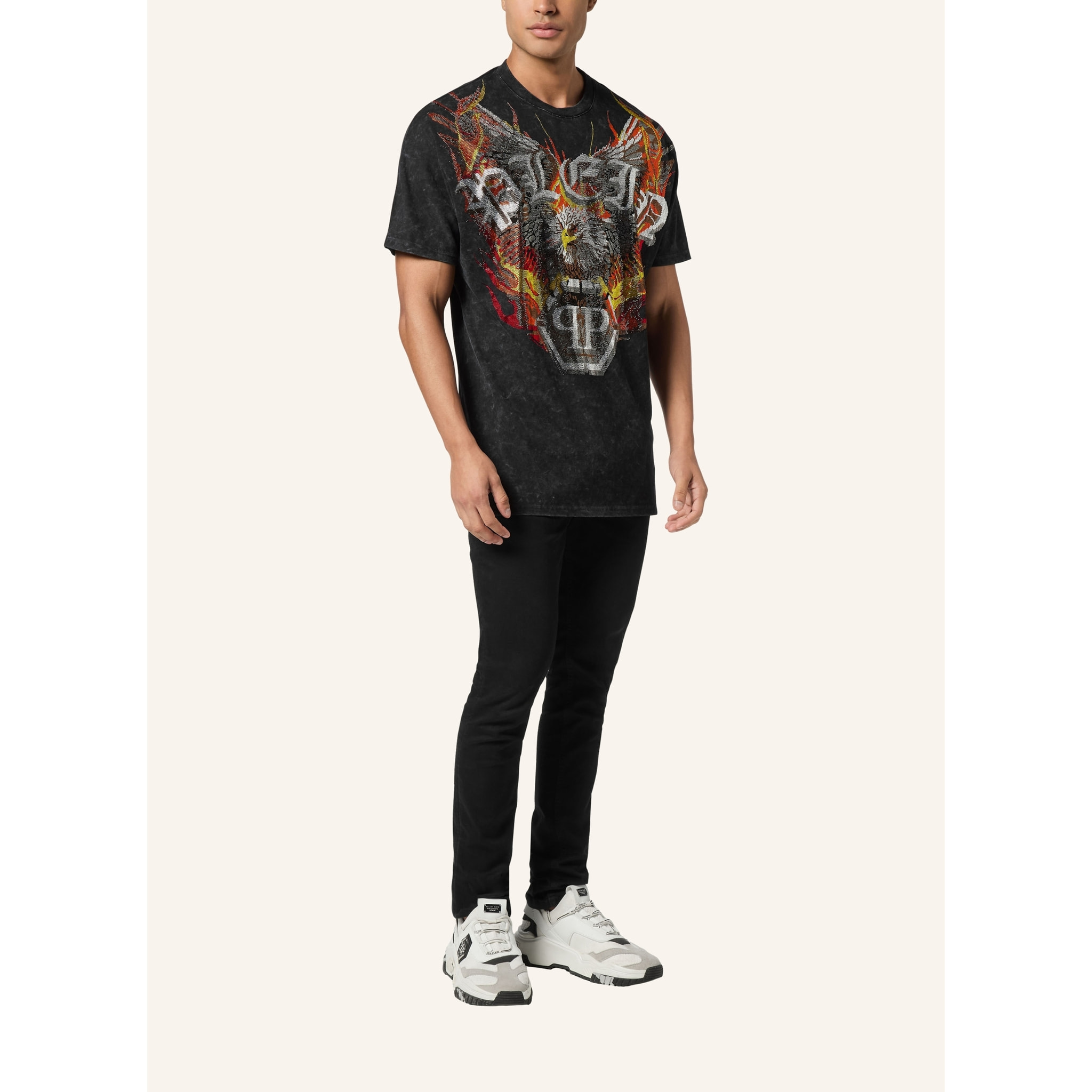 PHILIPP PLEIN Camiseta de cuello redondo y corte kimono EAGLE
