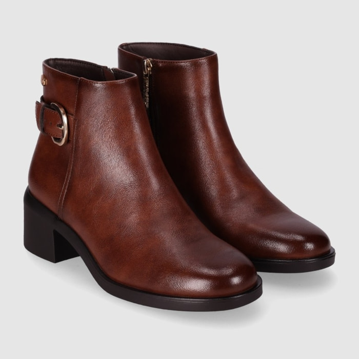 Botines de Piel Sintética - Marron - Tacón: 5 cm