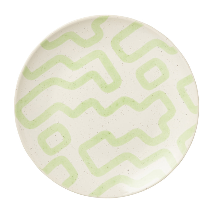 J-Line Assiette Motif Porcelaine Vert Large