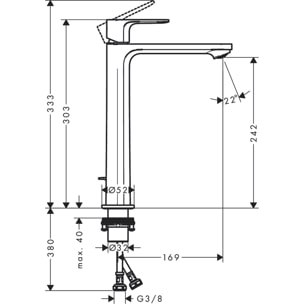 Rebris E mitigeur lavabo 240 CoolStart EcoSmart pour vasque à poser avec tirette et vidage chromé 72591000