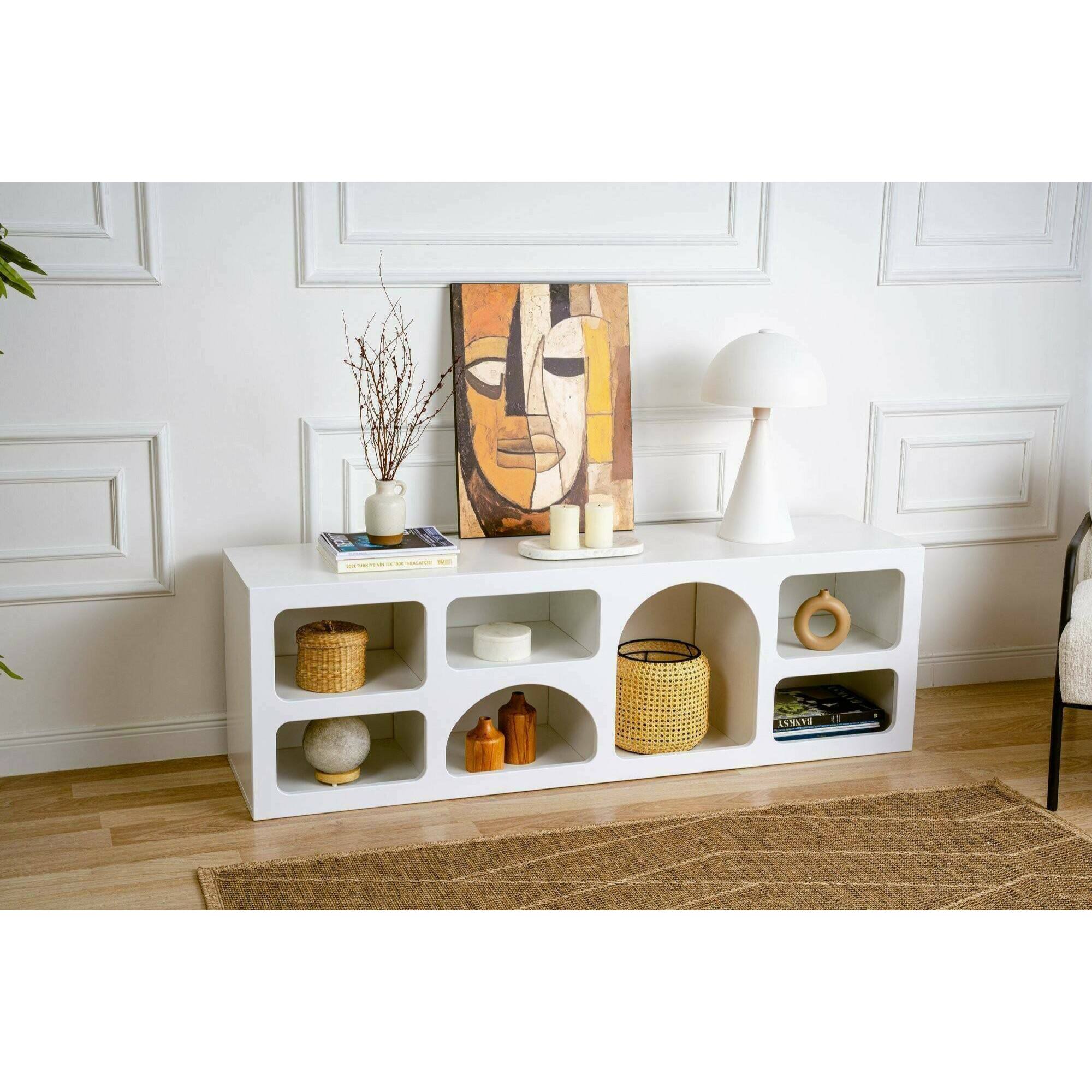 Credenza Dgargiul, Buffet da soggiorno, Madia da salotto, Dispensa da cucina, 160x38h51 cm, Bianco