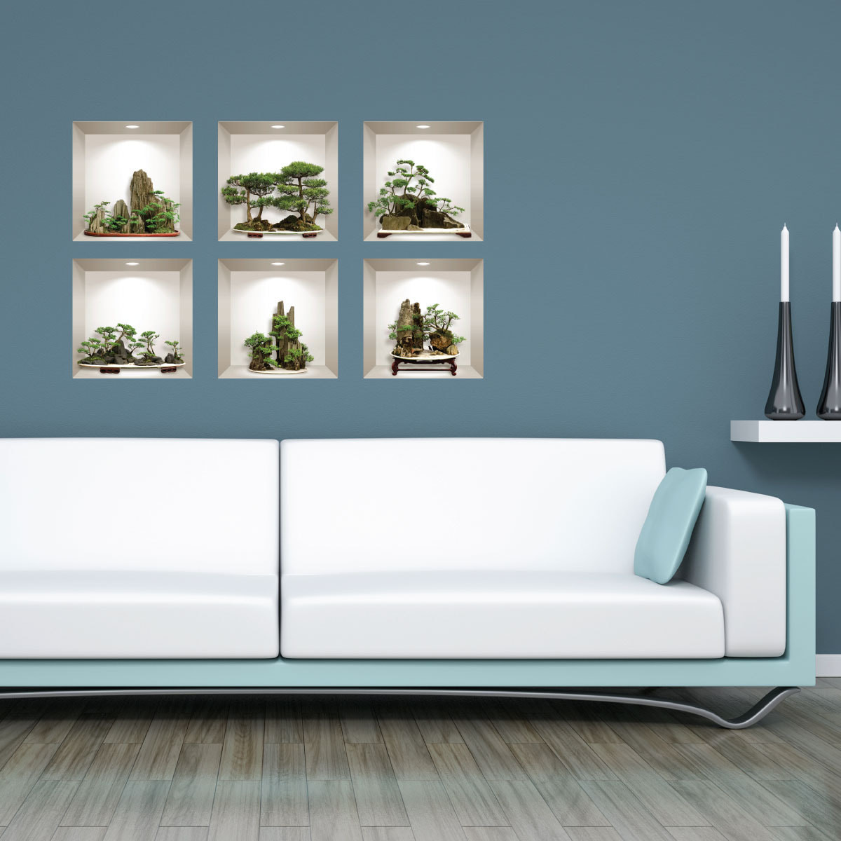 Stickers muraux 3D | Sticker Mural Autocollant effet 3D bonsai et arbustes - Stickers adhésifs 3D Chambre Salon Trompe l'oeil