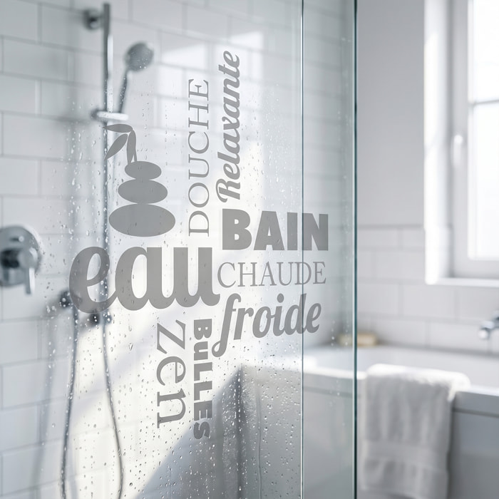 Film Fenêtre Anti Regard Occultant - DOUCHE ZEN - Stickers Autocollant Brise-Vue pour Vitre & Porte de Douche