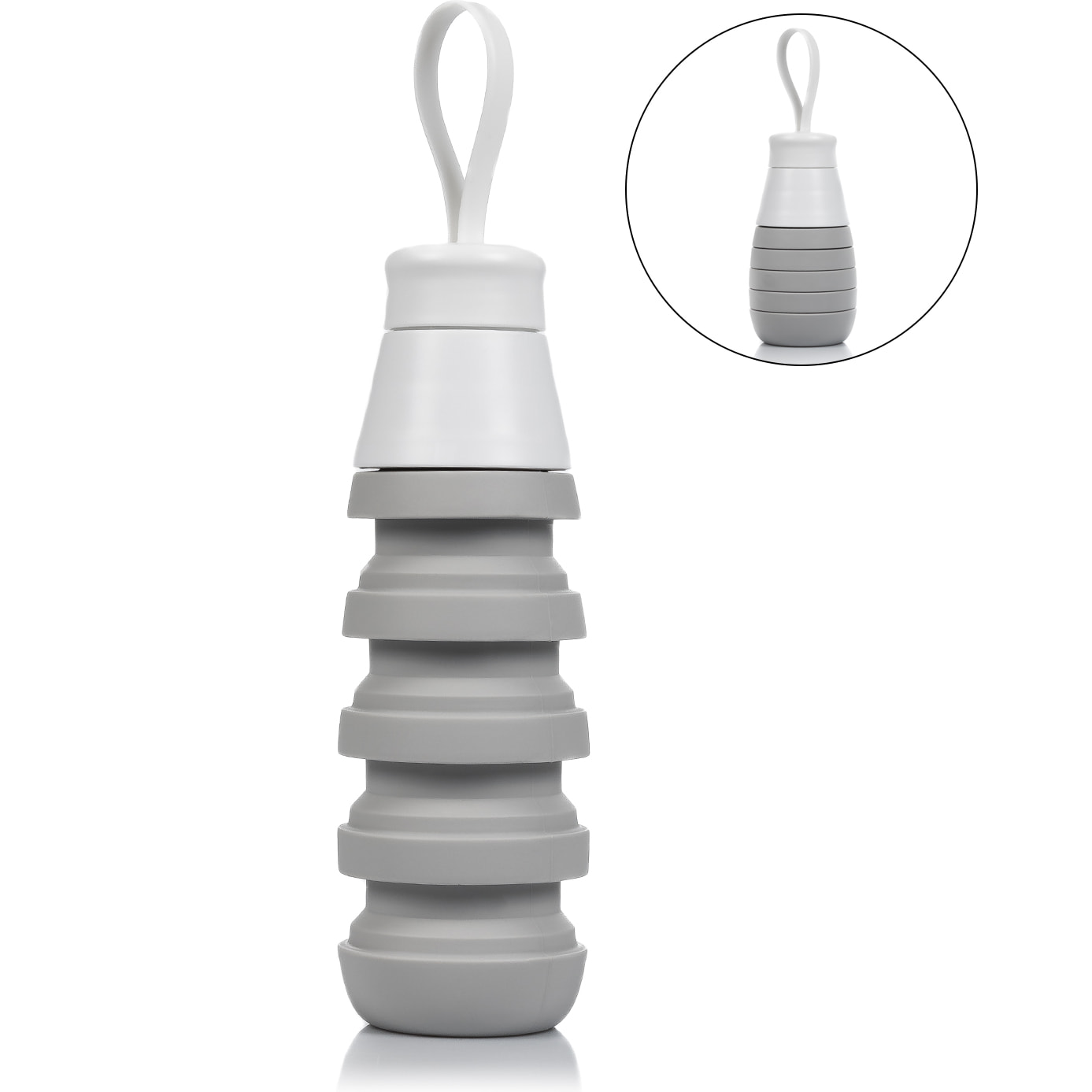 Bottiglia sportiva pieghevole in silicone. 250 a 500ml, senza BPA, tappo a vite in PP.