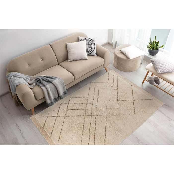 Tappeto Mylen a pelo corto in cotone crema e marrone