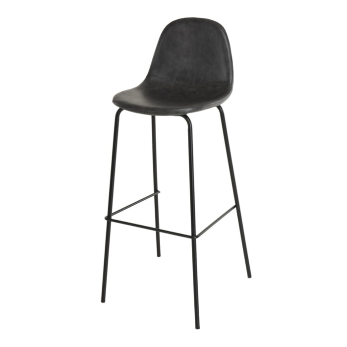 TOM - Lot de 2 tabourets de bar John noir hauteur d'assise 80cm