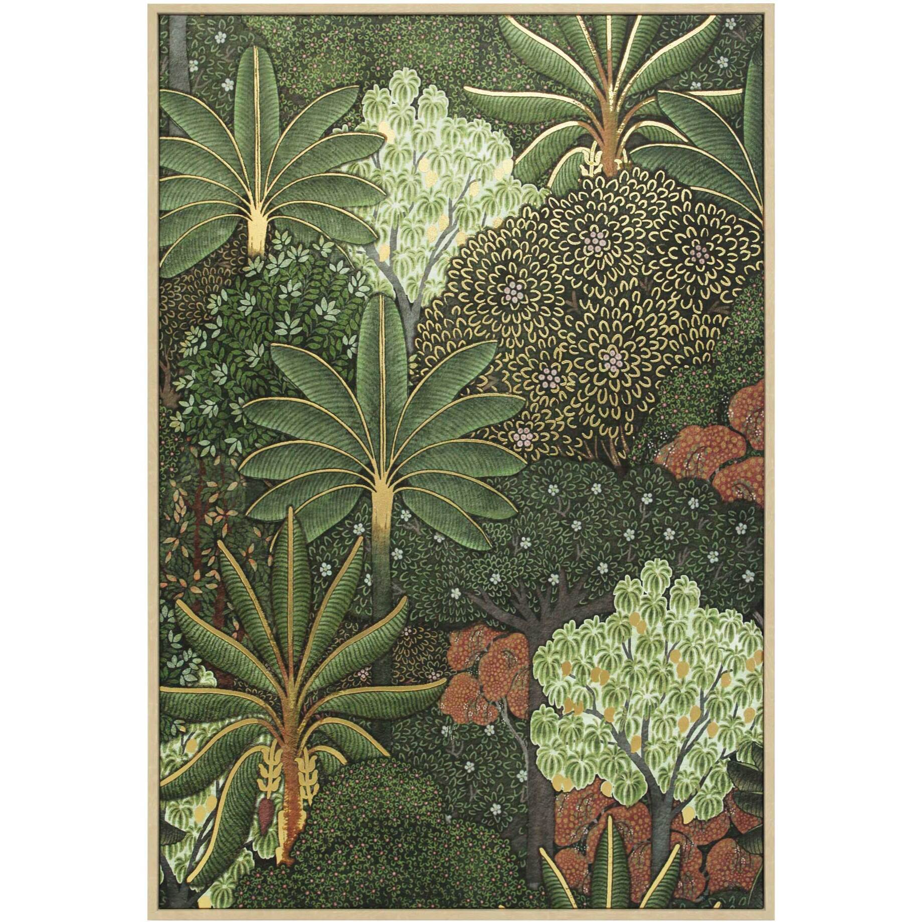 Cuadro Jungle poliéster verde-dorado 92x62x4 cm