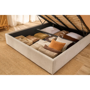 Lit coffre 2 places 160x200 cm en tissu beige OREN