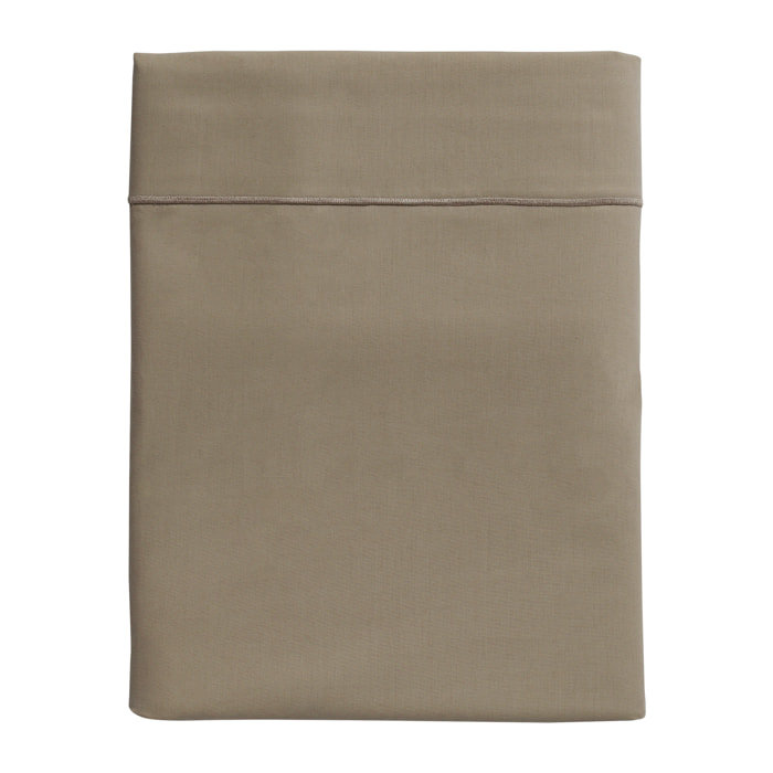 Drap plat uni en percale de coton, ROYAL LINE, Taupe
