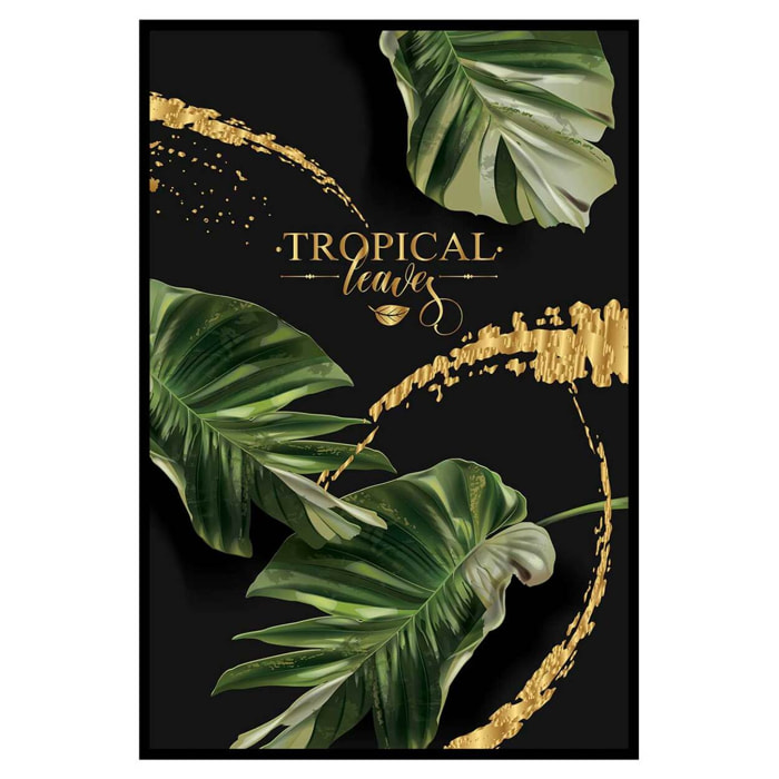 Affiche encadrée tropicale feuilles exotiques fond noir Affiche + cadre en métal - Noir